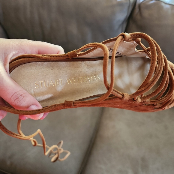 STUART WEITZMAN Brown Suede Stringdown Flats - Picture 5 of 12
